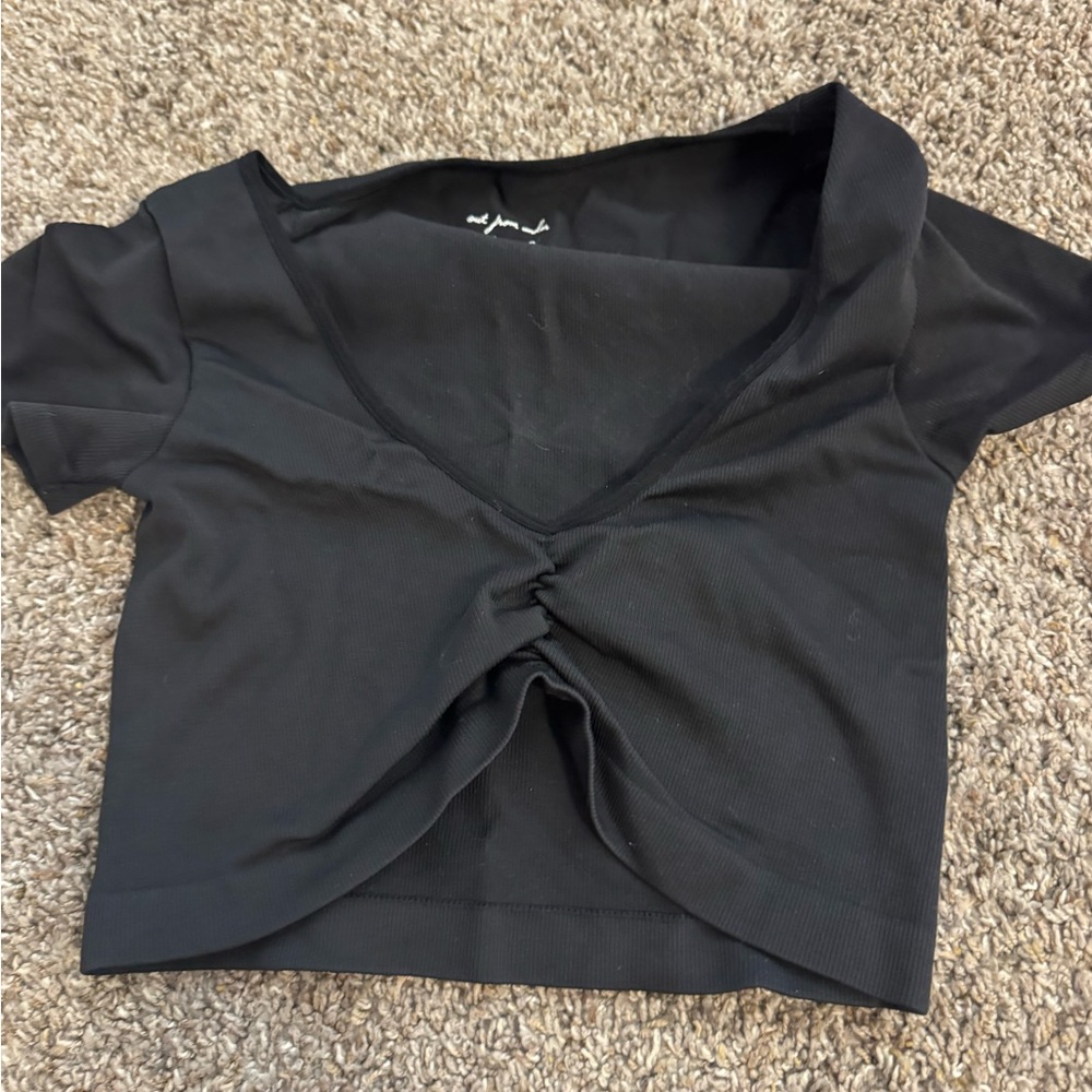 Black V-Neck Twist Front Top
